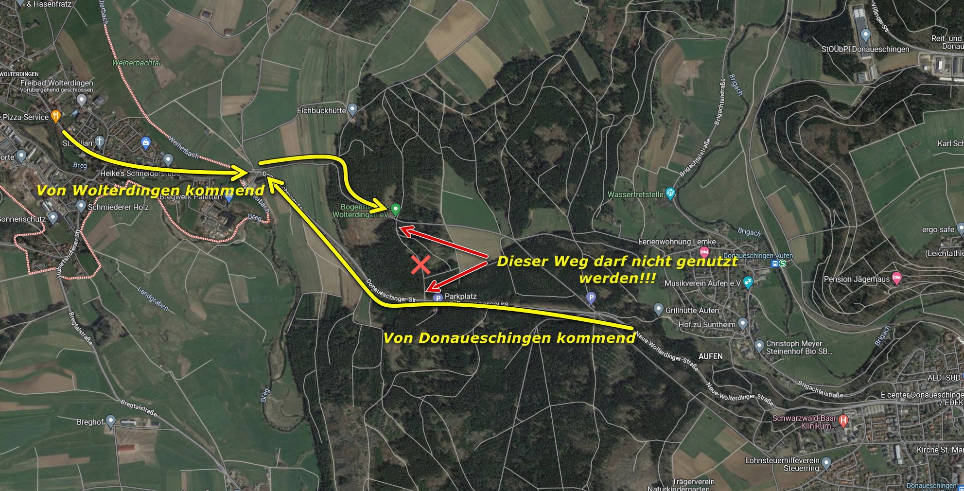 Anfahrtskarte zum 3D-Parcours im Wald